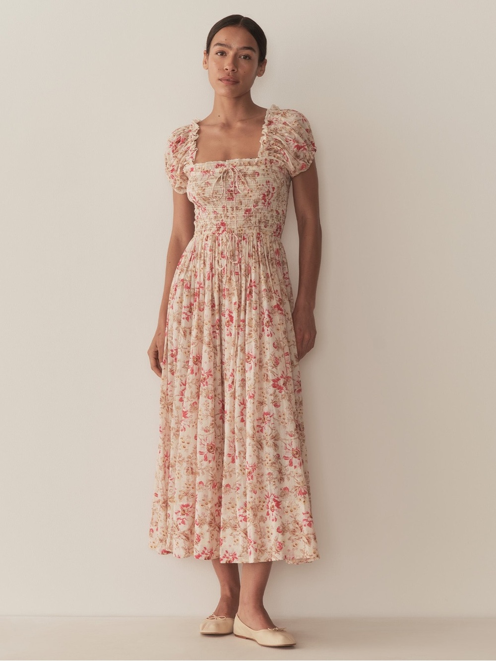 Doen Stanza Fleurs de Provence pink floral midi dress